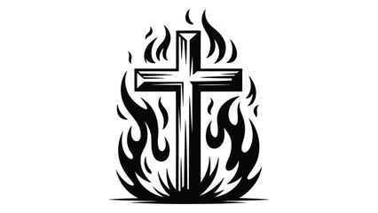  Burning christian cross with flames symbol representing faith sacrifice spirituality belief religion worship devotion hope and salvation icon illustration