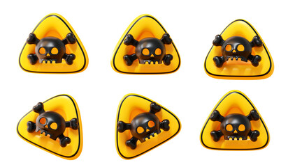 Yellow 3D Skull Crossbones Warning Sign Set With Poison Toxic Danger Symbol For Death Hazard