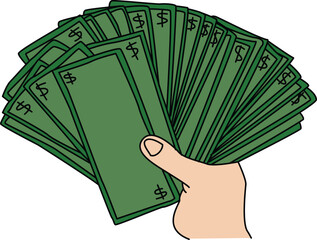 Hand Holding Cash Money Stack Cartoon Vector Illustration