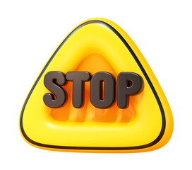 yellow 3d stop sign icon render plastic glossy badge warning symbol button isolated danger alert