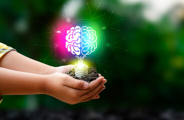 Innovation. New concept ideas with innovations hand in hand with future lamp technology and inspiration in science and communication concepts.