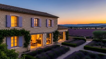 An ancient European street at twilight featuring historic brick houses with traditional architecture and stone facades under a darkening evening sky