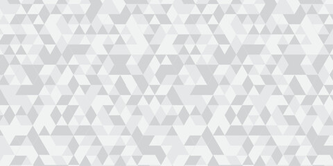 Abstract geometric white and gray background seamless mosaic and low polygon triangle texture wallpaper. Triangle shape retro wall grid pattern geometric ornament tile vector square element. © MOHART PARK