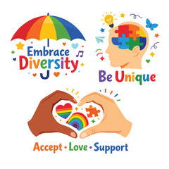 Fototapeta premium It’s Okay to Be Different – Colorful Diversity and Inclusion Illustration Set
