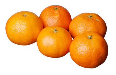 Clementines or mandarin oranges, Citrus reticulata, isolated on transparent png or white background