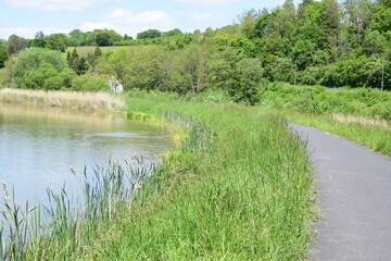 way along the Sarre channel in northern France during springtime