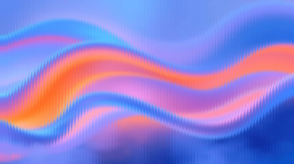 Vibrant wavy lines in blue, orange, and purple hues create dynamic motion