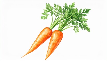 Fresh Carrots with Vibrant Green Leaves on White