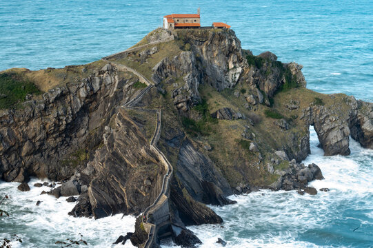 Dramatic view of San Juan de Gaztelugatxe islet and the stone bridge