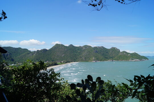 view of the blue sea and coast from a high mountain