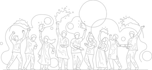 Fototapeta premium People celebrating holi with colors and water guns
