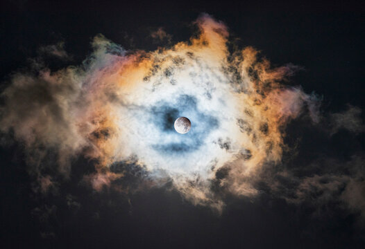 Partial Lunar Eclipse Over a Multicolored Cloudy Sky