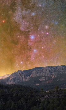 Cassiopeia Constellation and Nebulae Over the Mountain