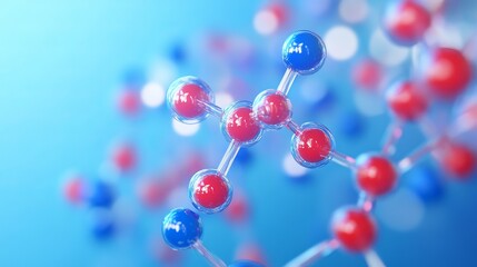 Abstract molecule model in blue tones, 3d scientific chemistry concept