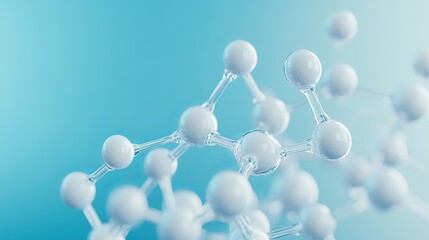 Abstract molecule model in blue tones, 3d scientific chemistry concept