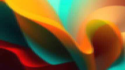 Vibrant abstract waves in orange, green, and red hues create dynamic motion