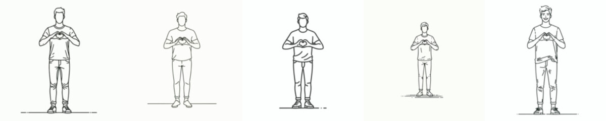 Obraz premium vector line art of man standing hand gesture forming love symbol