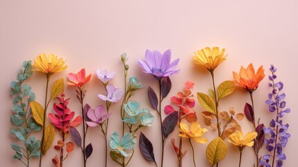 Colorful Floral Arrangement With Pink Cosmos Yellow Chrysanthemums White Daisies And Green Leaves On Split Pastel Pink And Lavender Background For Decorative Design