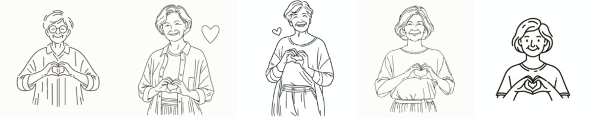 Obraz premium vector half body line art of grandmother hand gesture forming love symbol