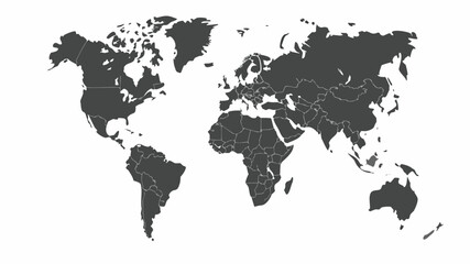 Dark gray world map on white background for global business and travel