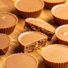 Homemade Peanut Butter Cups on Wooden Board