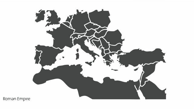 Historic Roman Empire map with outlined territories in Europe