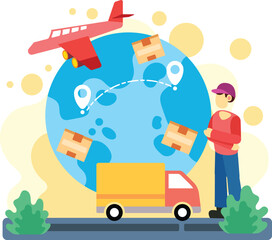 Global logistics delivery across world destinations illustration