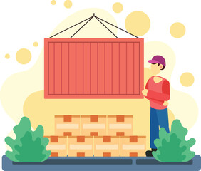 Cargo container delivery service with stacked boxes illustration