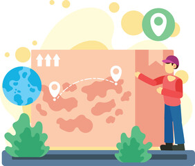 Logistics route planning with map and location markers illustration