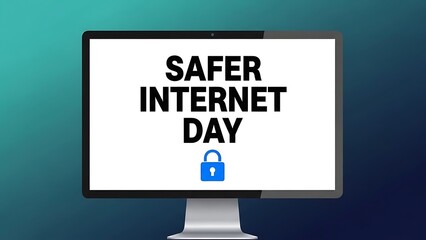 Safer internet day concept illustration displaying a padlock on a computer monitor screen