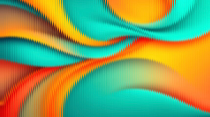 Vibrant abstract waves in orange, teal, and red hues create dynamic motion