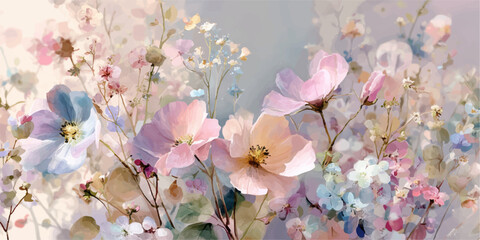 Vibrant tropical hibiscus flowers and exotic green leaves watercolor illustration set © darkheaven