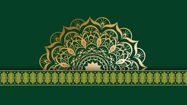 Elegant Green Mandala Background with Golden Ornament.