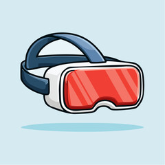 Cartoon illustration of a virtual reality headset with red lenses.
