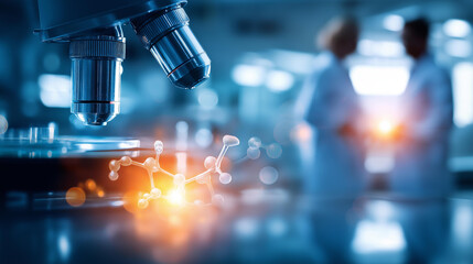 Faceless researchers collaborating in modern laboratory, scientific teamwork, defocused high-tech equipment background, collaborative research environment, with copy space