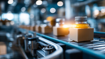 Industrial food processing assembly line, automated production machinery, manufacturing facility interior, commercial food packaging system, quality control environment, with copy space