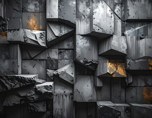 Geometric Concrete Texture with Golden Inlays