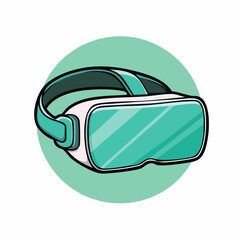 Illustration of a virtual reality headset with a light green background circle.