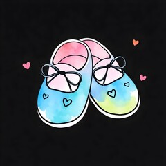 pair of baby shoes watercolor illustration