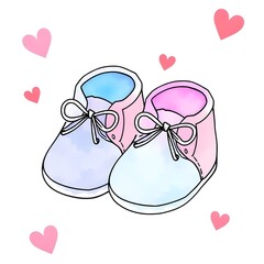 pair of baby shoes watercolor illustration