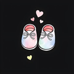 pair of baby shoes watercolor illustration