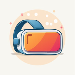 Illustration of a virtual reality headset with a blue strap and orange screen.