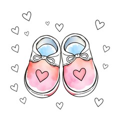 pair of baby shoes watercolor illustration