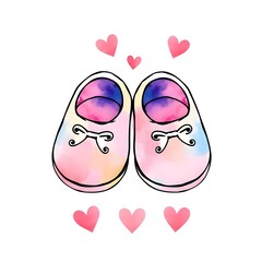 pair of baby shoes watercolor illustration