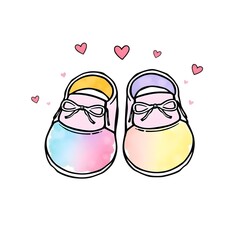 pair of baby shoes watercolor illustration