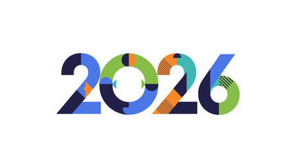 A colorful graphic representation of the year 2026 viewed from a straightforward perspective
