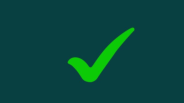 Green Tick mark icon animation on isolated black background. Check mark icon animation. right check mark icon transparent background. Motion graphics of tick mark concept.
