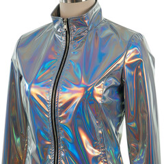 Holographic jacket with zipper on mannequin closeup