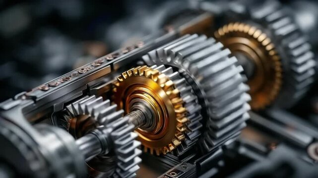 intricate engine interior workings with smoothly spinning gears