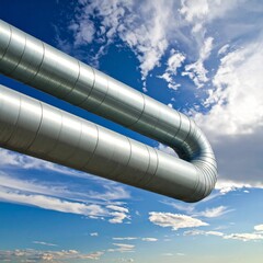 Industrial Pipes Against Blue Sky with Clouds